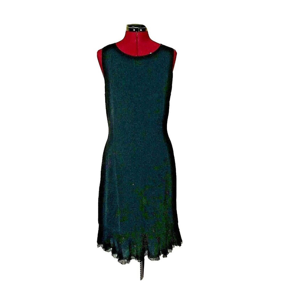 Theory Torylevina Dress L Women Sleeveless Sheath Fitted Ruffle Hem Black